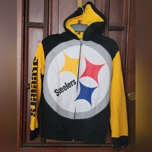 Pittsburgh Steelers Youth Black Poster Board Long Sleeve Full Zip Jacket- Large